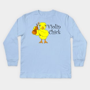 Violin Chick Text Kids Long Sleeve T-Shirt